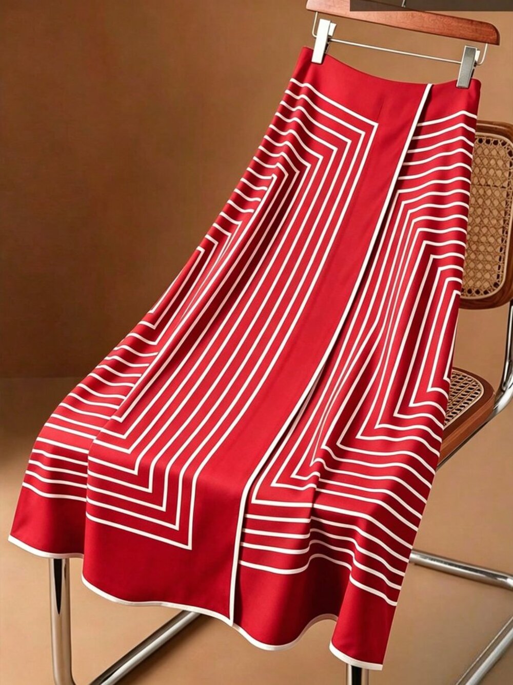 Red Casual Women's Elegant Regular Fit High-Waist Long Zipper A-Line Skirt